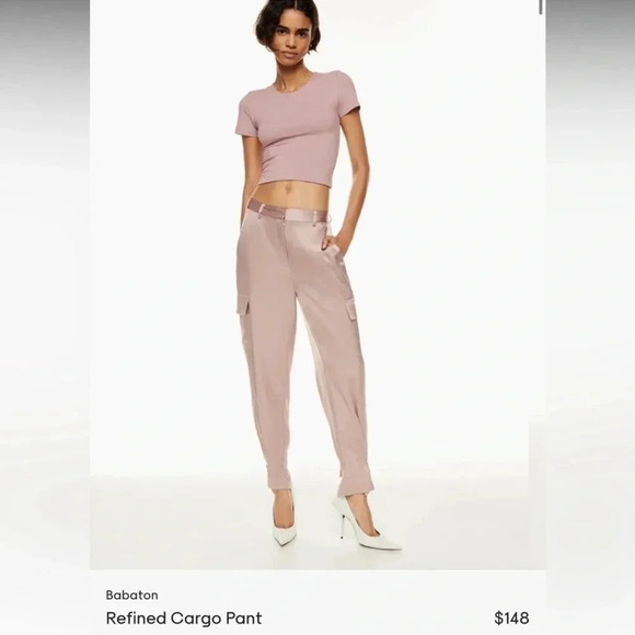 New Aritzia Babaton Refined Cargo Pants High Waist Satin in Blush Pink - Picture 3 of 15